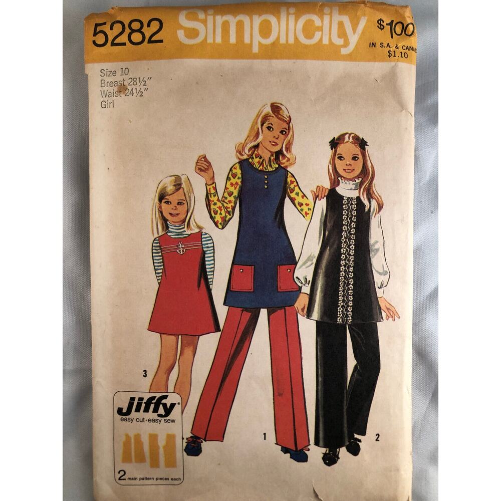 VINTAGE,SIMPLICITY,1972,JUMPER & PANTS,#5282,SIZE 10,BRT 28 1/2,WST 24 1/2,GIRL